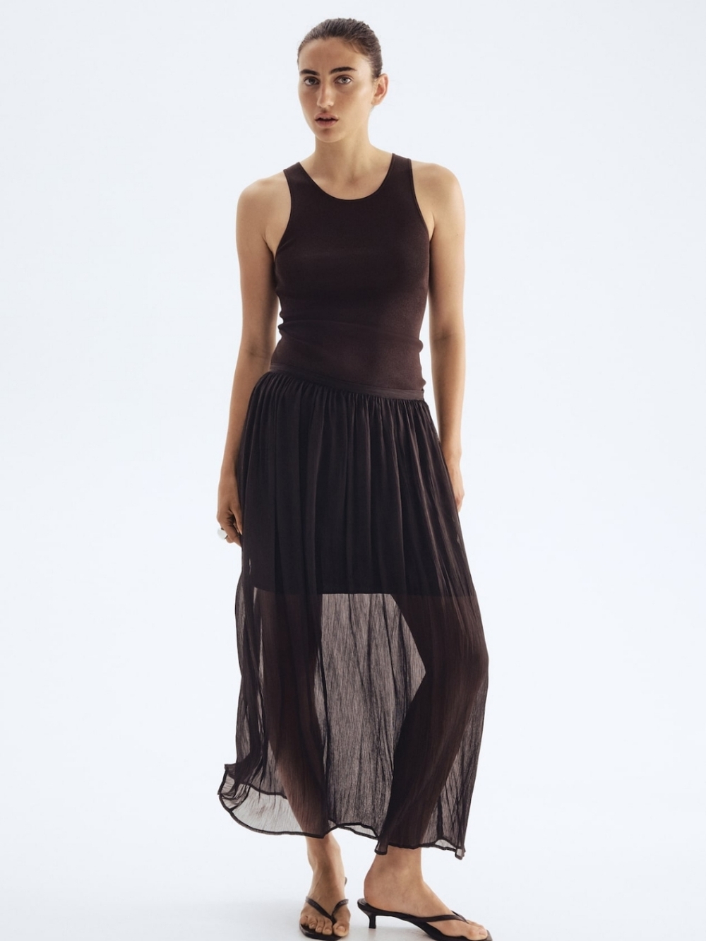H&M Brown Crinkled Midi Skirt Size 6 High Waisted